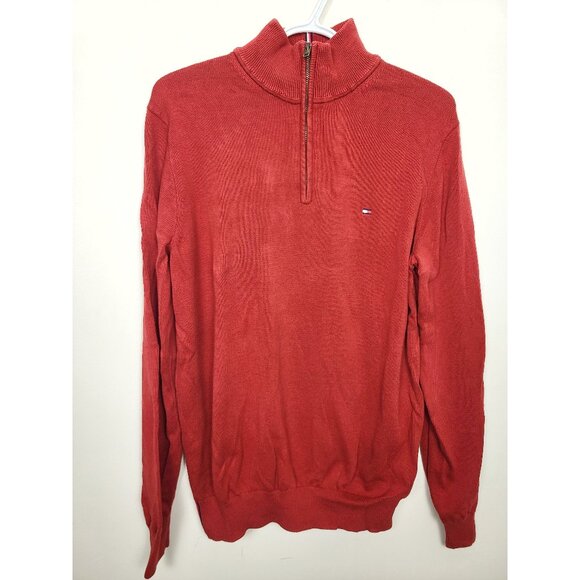 Tommy Hilfiger red quarter zip pullover cotton sweater. Men's Medium - Picture 1 of 5